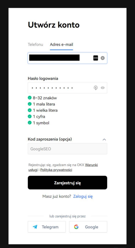 okx - jak założyć konto
